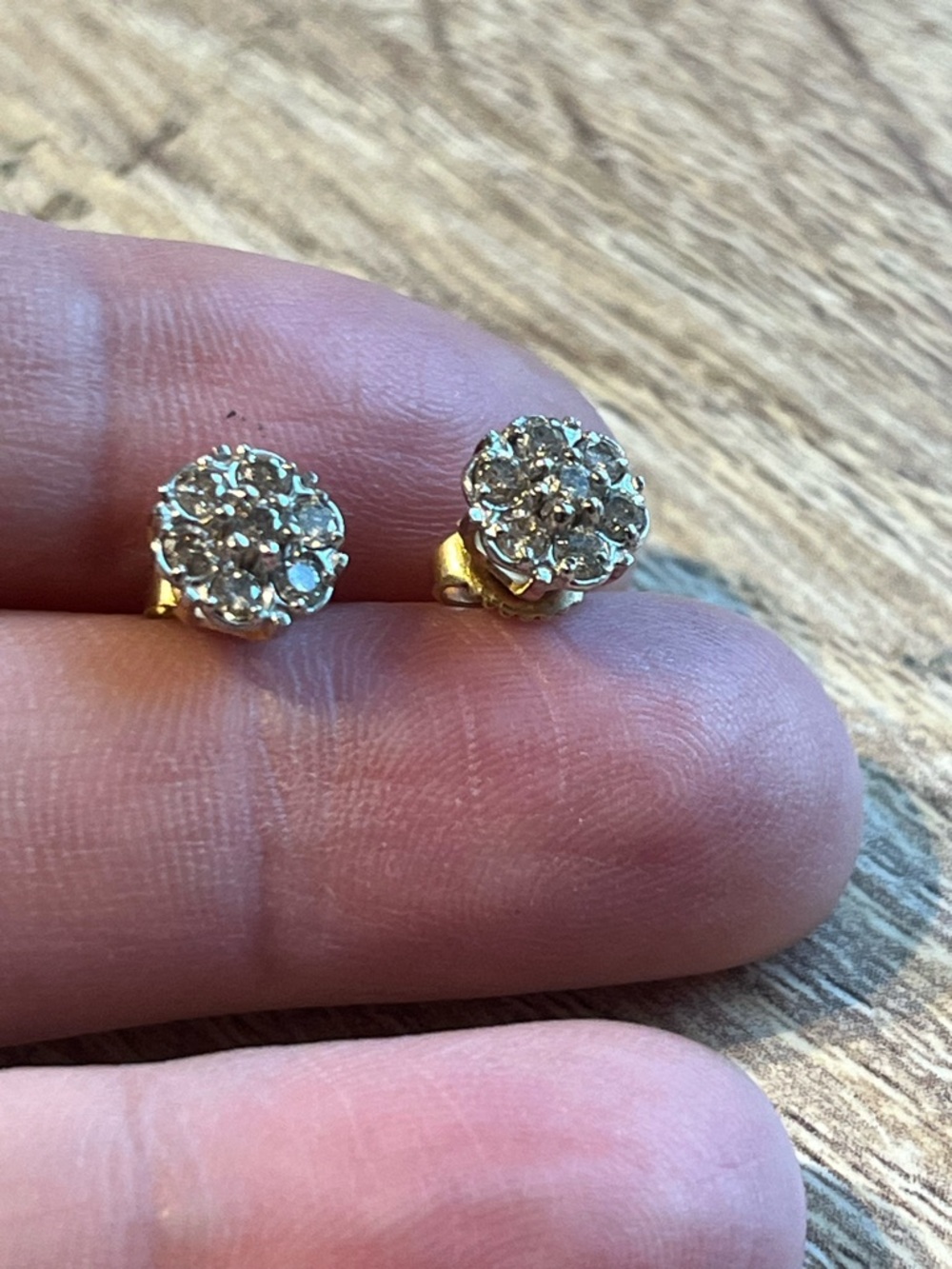 RESERVED — Gold 10k Cluster diamond Stud Earrings - Sparkling White